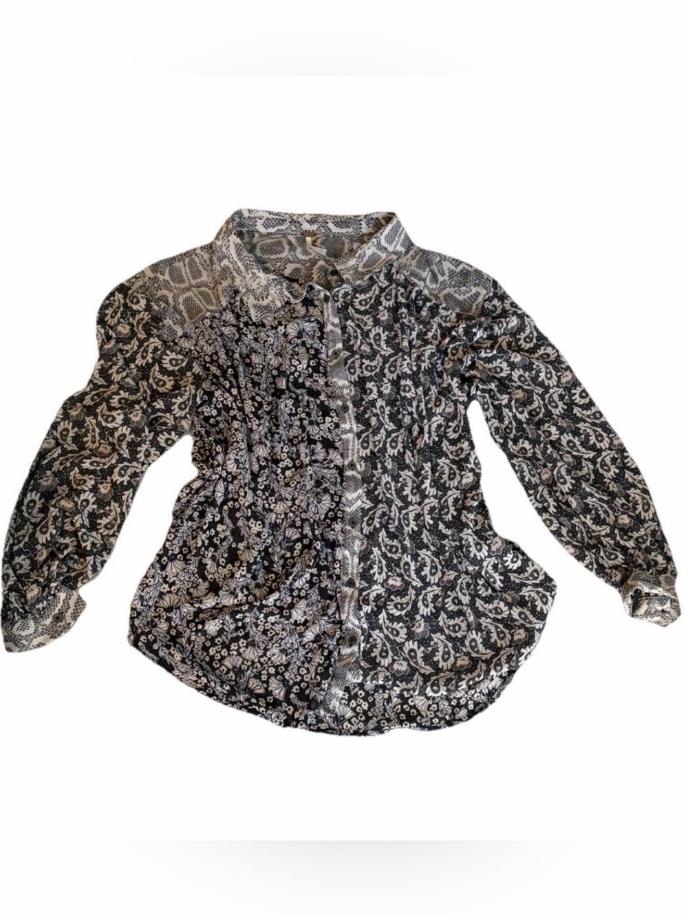 Free People Dani Mixed Media Button Down - Floral & Snake Print - Large⁠